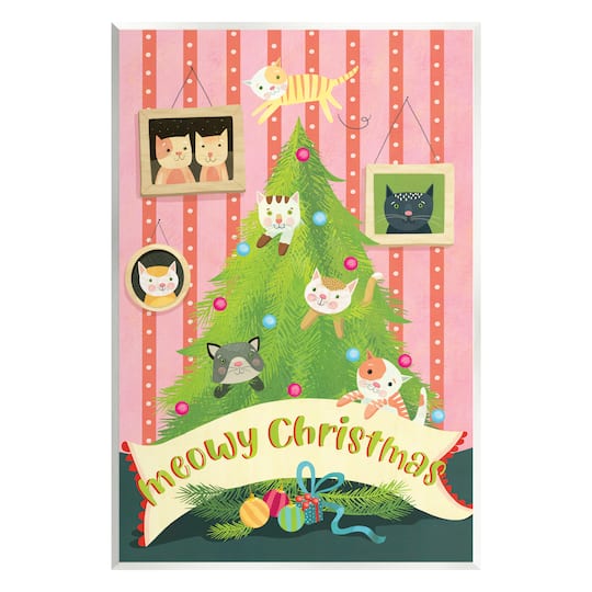 Stupell Industries Meowy Christmas Cat Tree Wall Plaque Art